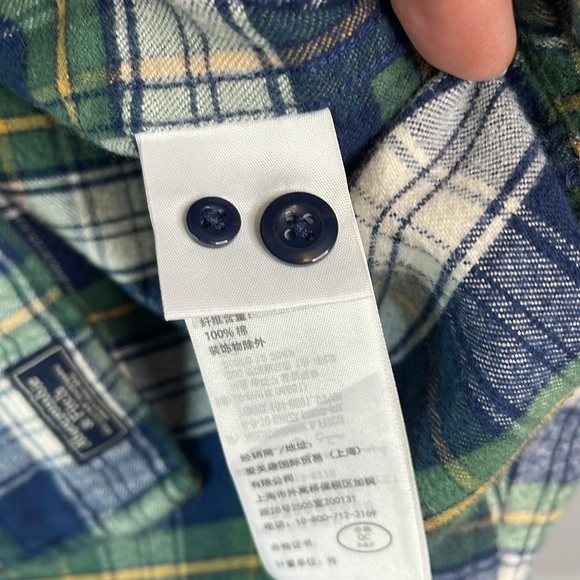 Abercrombie & Fitch Mens Plaid Flannel Button Down Shirt Blue Green Tartan L - Picture 12 of 15